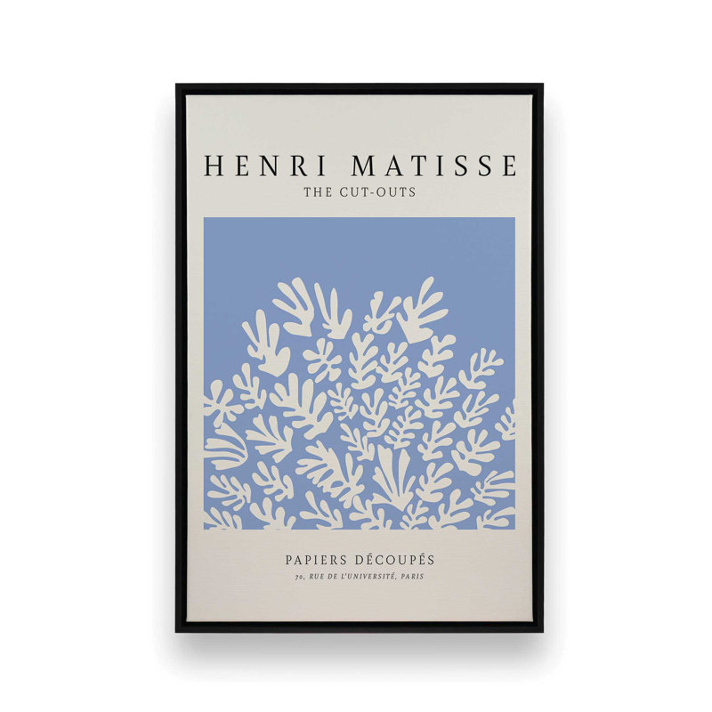 Affiche La Gerbe en bleu Matisse, H 18,75 po x l 12,75 po, Cadre flottant noir satiné