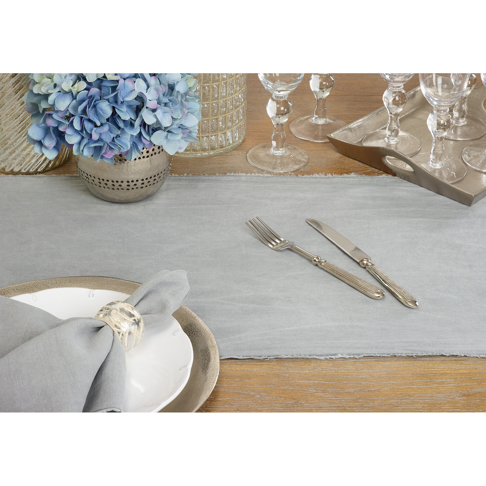 Zadia 72" Linen Table Runner, Gray