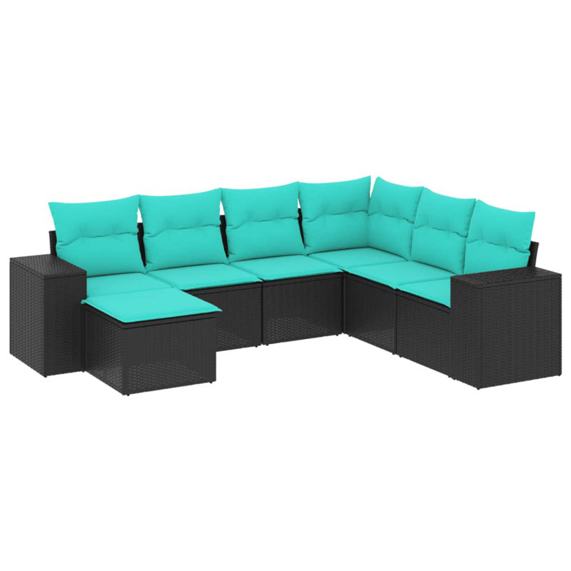  Ensemble de canapé de patio 7 pièces avec coussins en rotin de polyester noir