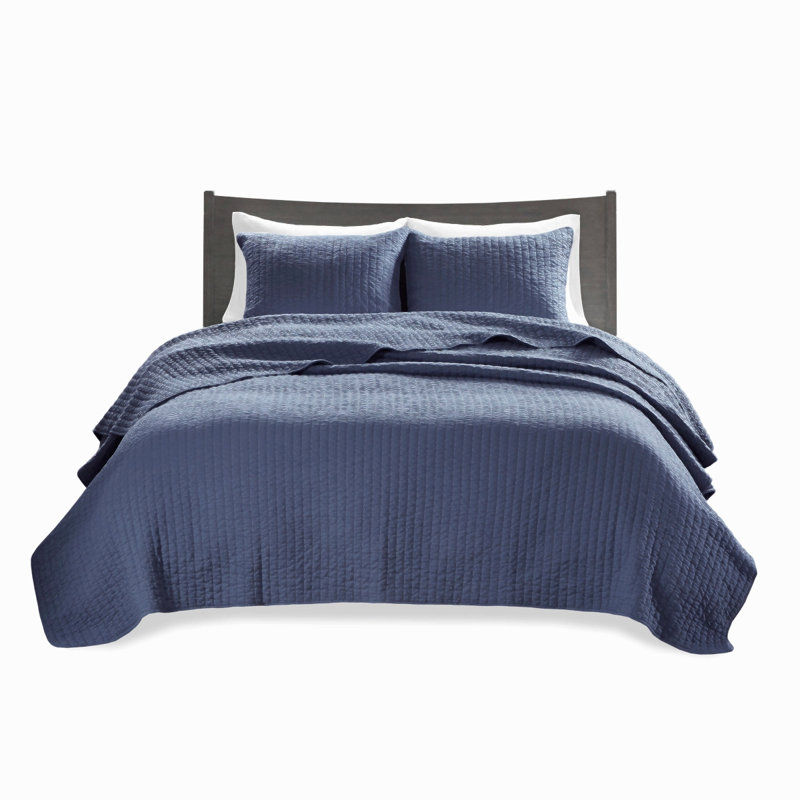 Ensemble de courtepointe 3 pièces bleu marine double / grand