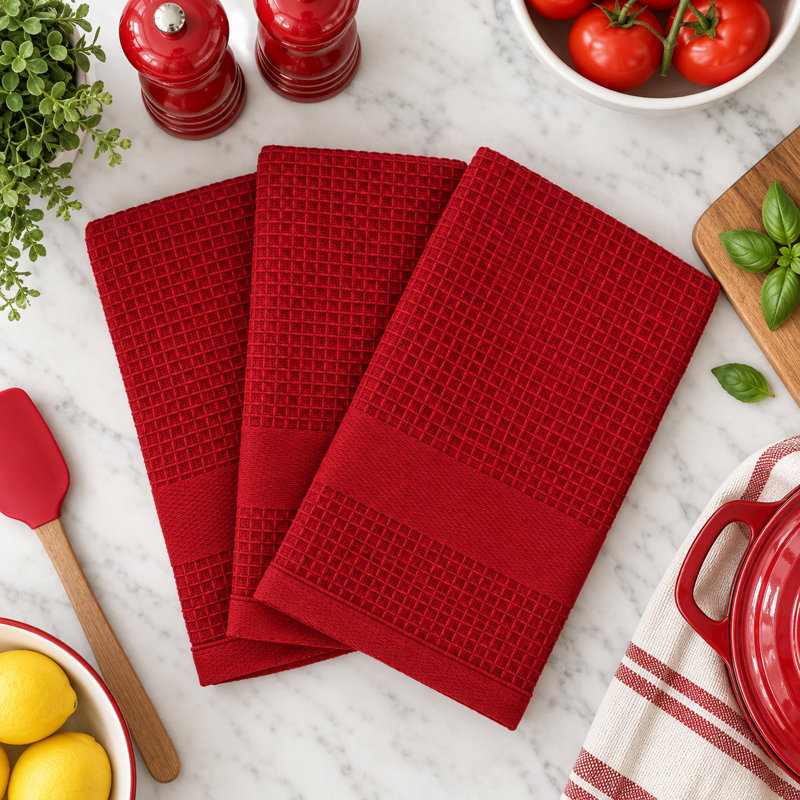 Torchons de cuisine rouges, ensemble de 3, Rouge