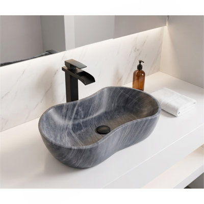 Carrara Gray natural marble semi-polished wave shape bathroom vessel sink, natural stone, genuine marble, real marble, 23.6x14.2xH7.1 inches/600x360xH180 mm