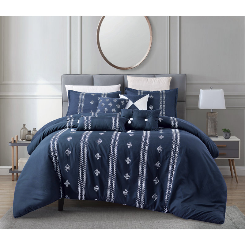 Ensemble d'édredon en microfibre bleu 7 pièces, Très grand édredon + 6 pièces supplémentaires