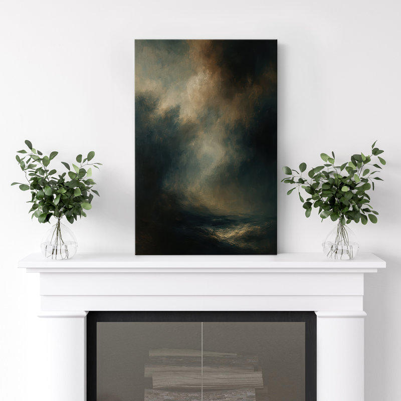Stormy Abstract Canvas Wall Art - Moody Dark and Light Swirling Painting Print, Modern Art Print for Living Room, Bedroom, or Office Decor