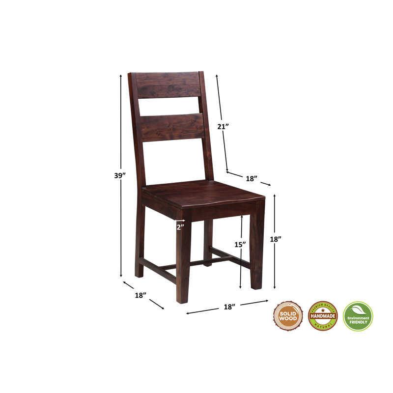 Chaises de salle à manger Chaliyah en bois massif à dossier à lattes de 39 po brun foncé (ensemble de 2), Medium Wood