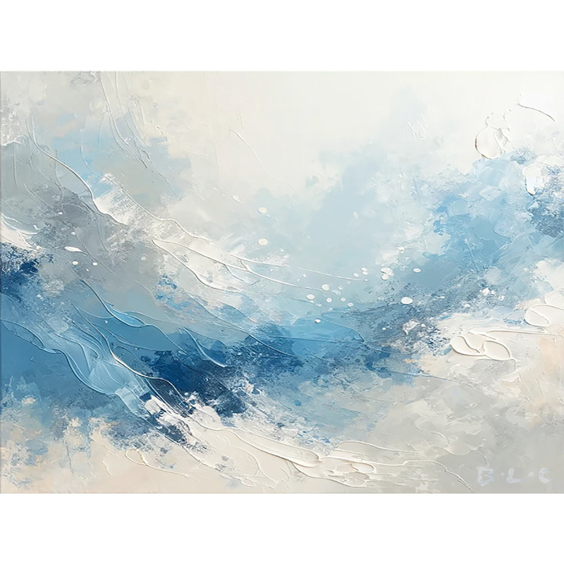 «Ice Blue Serenity»: art abstrait sur toile tendue en acrylique, H 30 po x l 40 po x P 1,5 po