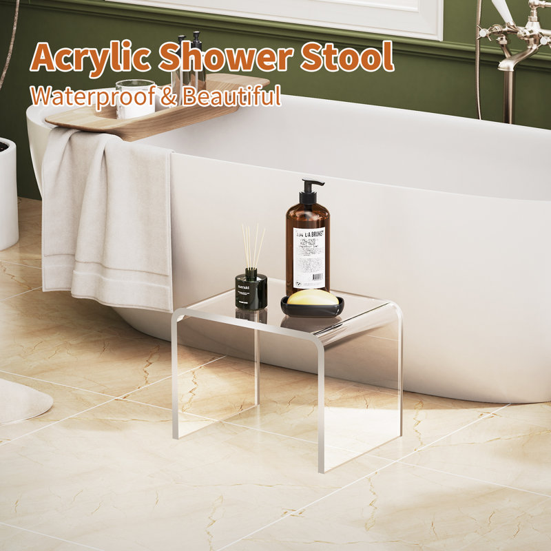 Acrylic Step Stool , Foot stool , Clear Acrylic End Table for Bathroom Bedroom (with Non-Slip, 12.6'' x 9'' × 9.8'')
