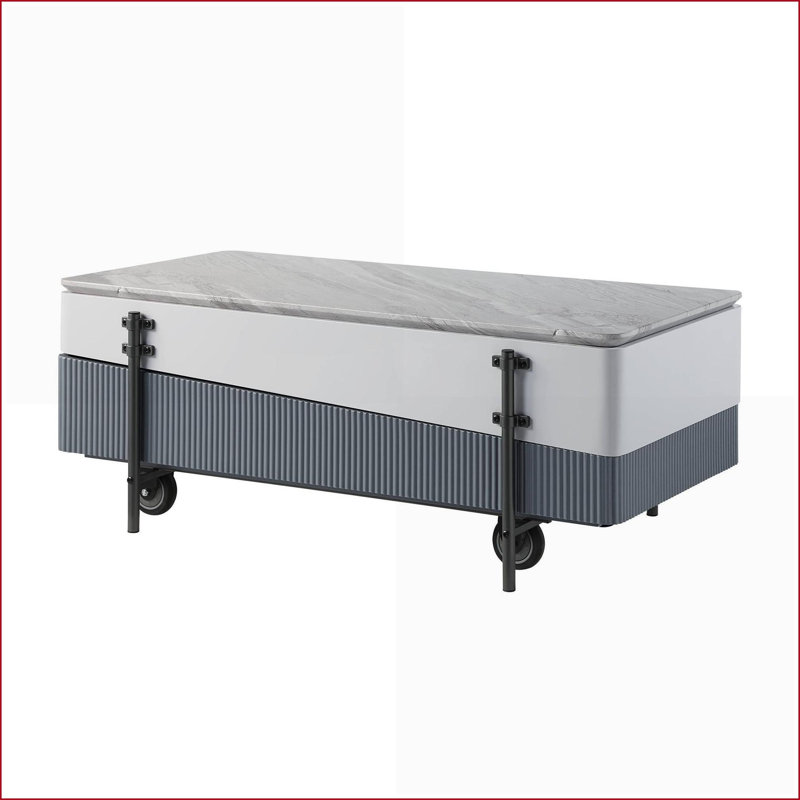 Table basse à plateau relevable gris et blanc avec rangement polyvalent et polyvalent