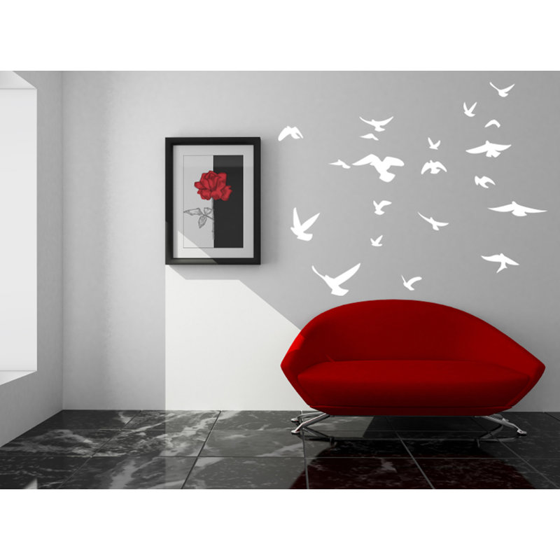 Décalcomanie murale silhouette d’oiseaux, Blanc