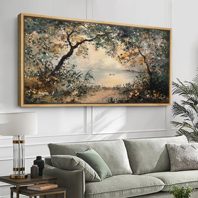 Paysage de forêt, art mural de salon rustique, impression numérique sur toile, art numérique