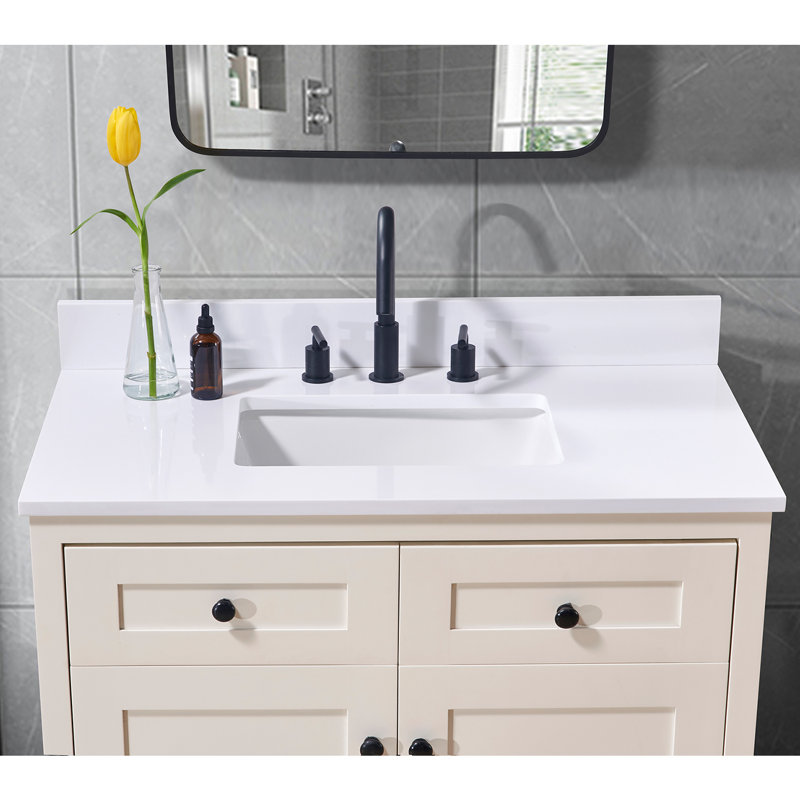 37-Inch Snow White Composite Stone Vanity Top with Sink