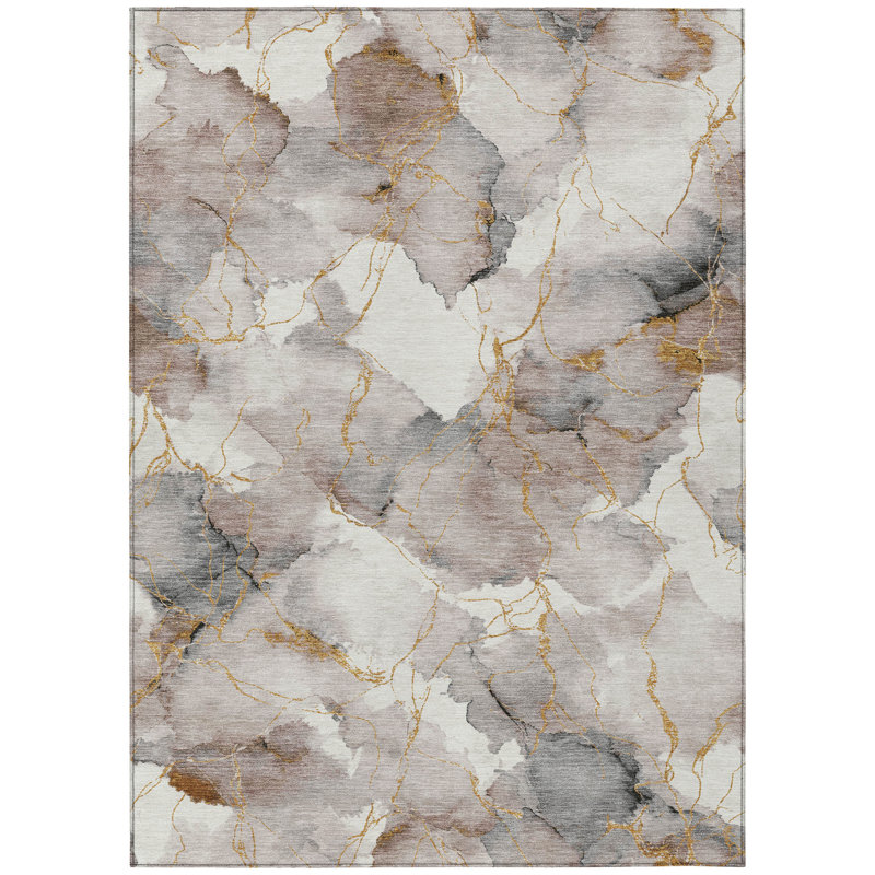 Machine Washable Indoor/Outdoor Chantille ACN2591 Abstract Rug, 9' x 12', Khaki
