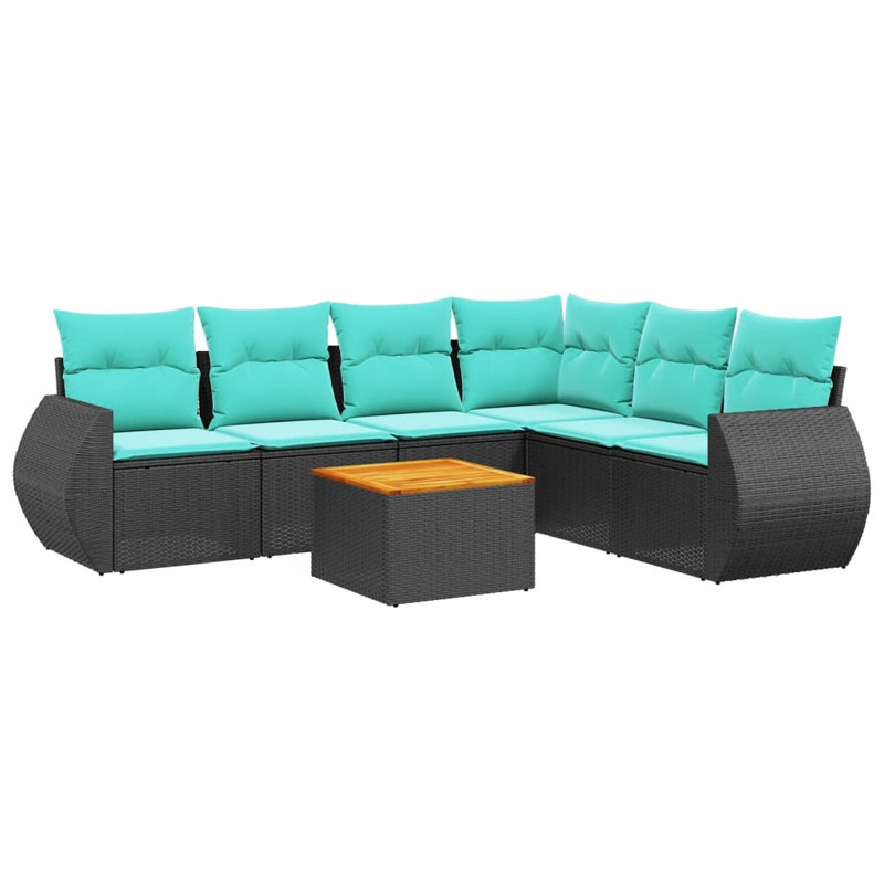  7 Piece Patio Sofa Set With Cushions Black Poly Rattan