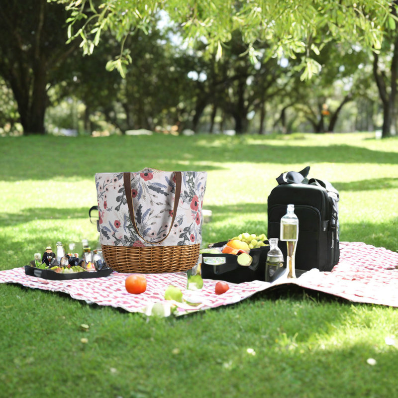 Floral Canvas and Willow Picnic Basket Tote