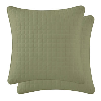 Southshore Fine Linens Vilano Quilted Sham Covers, Double-Brushed Microfiber Square-Stitched Pillow Shams with Piped Edges, Set of 2, 18" x 18" , Sage Green