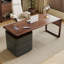 Bureau à 3 tiroirs brun noyer + bois massif rectangulaire + bois manufacturé + Barenia-660937033-660937034
