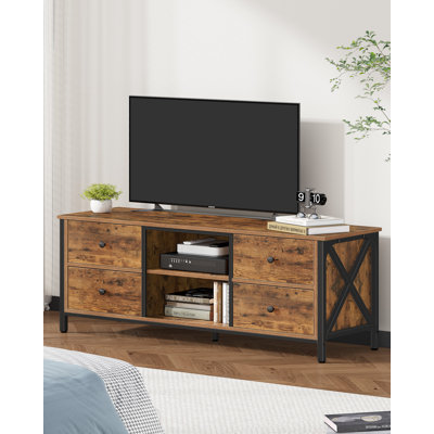 TV Stand Cabinet up to 55/65 Inch, TV Unit with 4 Drawers and 2 Open Shelves, TV Console Table for Living Room, Bedroom, Entertainment Room, Industrial, Rustic Brown