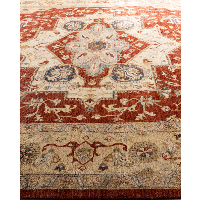 Oushak Red and Beige Hand-Knotted Wool Area Rug