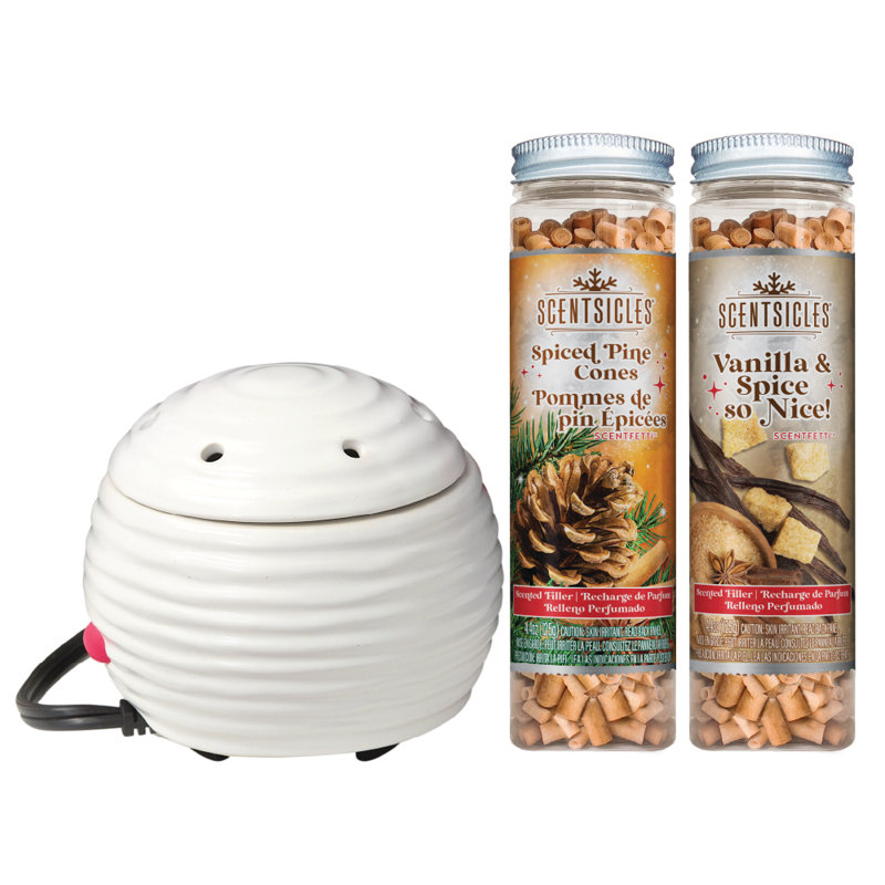 Scentsicles, White Warmer, Scentfetti 1 Spiced Pine Cones / 1 Vanilla & Spice, So Nice! - 3 Pack