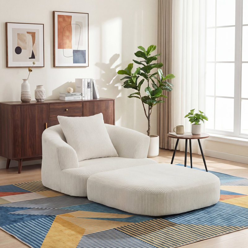 Fauteuil demi-tonneau d'appoint convertible surdimensionné rembourré, Velours côtelé beige
