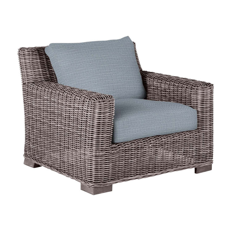 Rustic Woven N-Dura Resin Wicker Outdoor Lounge Chair, Rollo Chambray, No Welt, Oyster