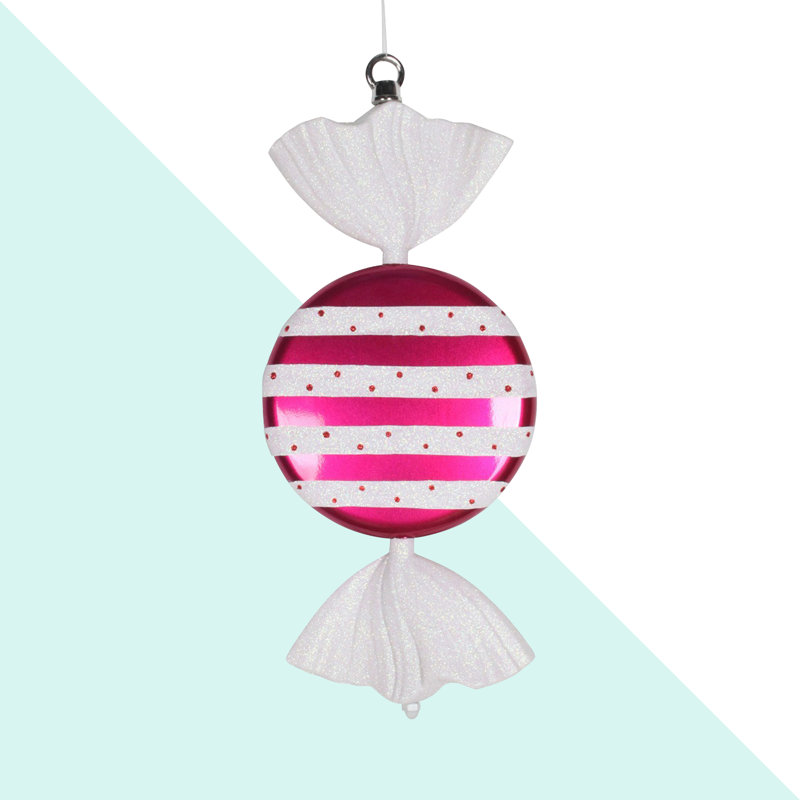 Ornement 13 "bonbon scintillant, Cerise / blanc
