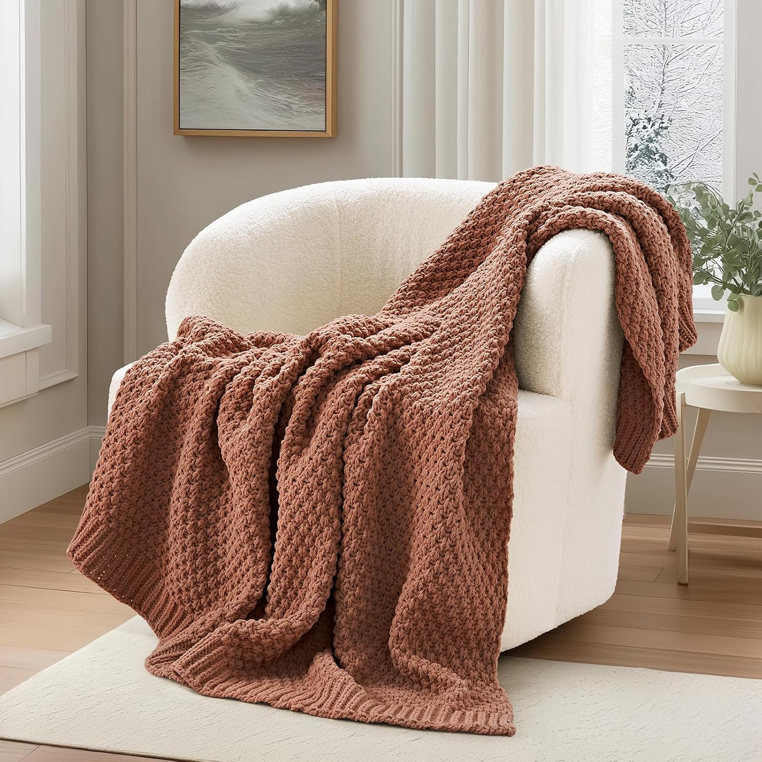 Chunky Chenille Weighted Throw Blanket, 60" L x 50" W, Terracotta Clay