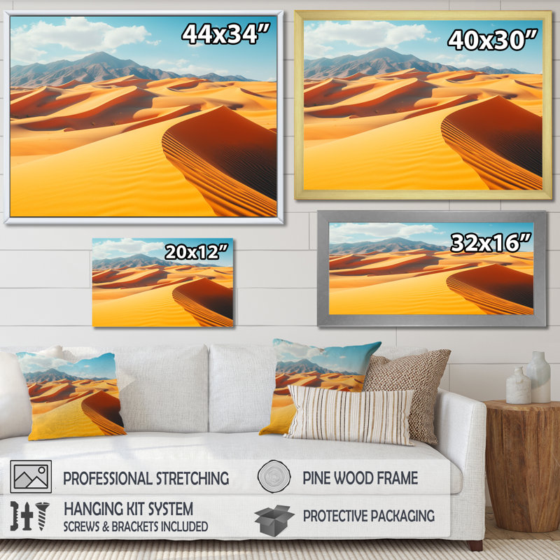 «Yellow Sand Dunes Serenity - Desert», art mural, Toile tendue, H 24 po x l 32 po x P 1 po