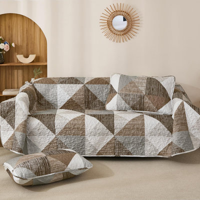 King Size Quilt Brown, 3 Pieces Patchwork Bedspread Bedding For King Size Bed, Soft Lightweight Microfiber Geometric Coverlet Set For All Season Quilts With 2 Pillowcases