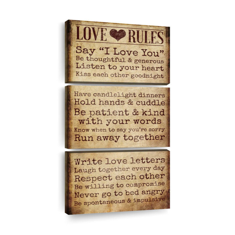 «Love Rules», reproduction sur toile, H 62 po x l 30 po x P 1,25 po