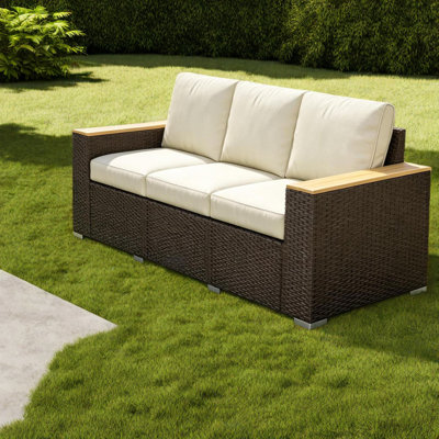 Spacious 3 Seat Patio Sofas, Pe Rattan Steel Modern Couch For Home Patio
