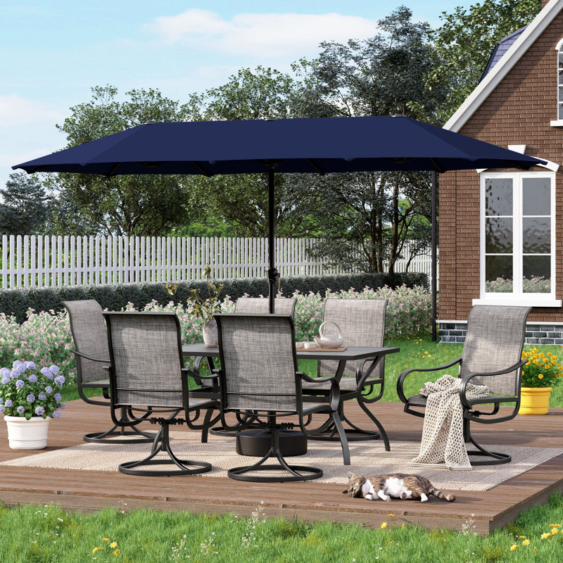 Rectangular Metal 6-People Patio Dining Set With Umbrella