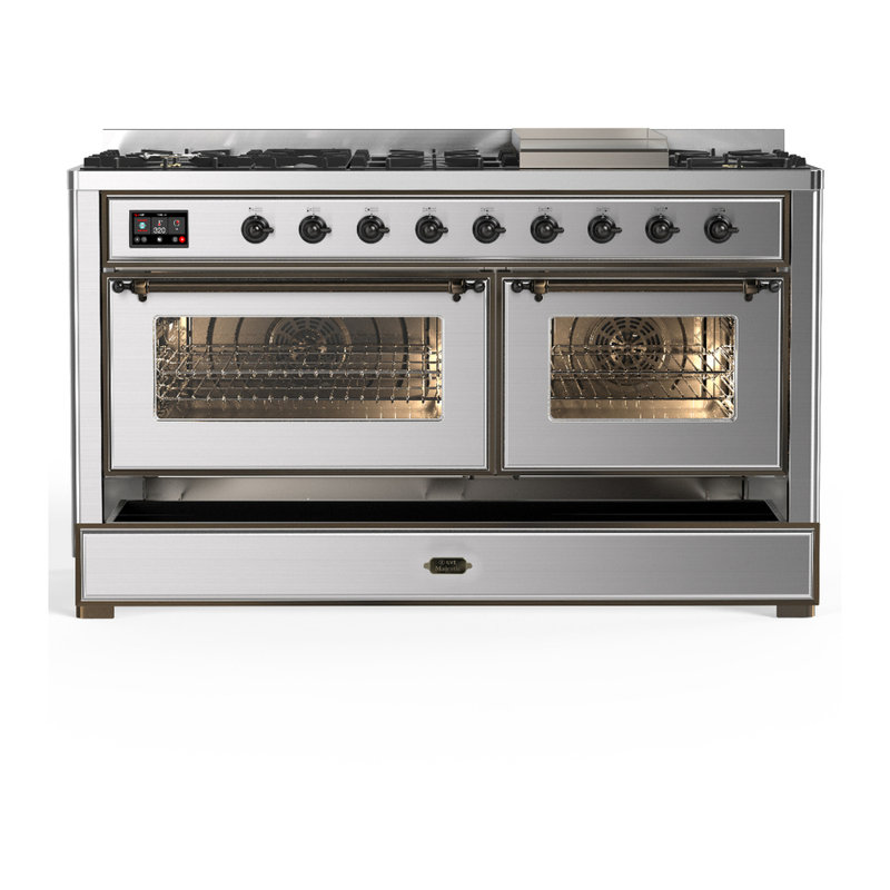 Majestic III Series 60 Inch Dual Fuel Range with 7 Sealed Burners, Griddle, in Blue Grey (Liquid Propane, Burnished Trim)
