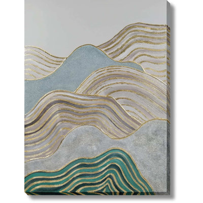 Art mural vagues ondulées dorées - 36 "x 48"