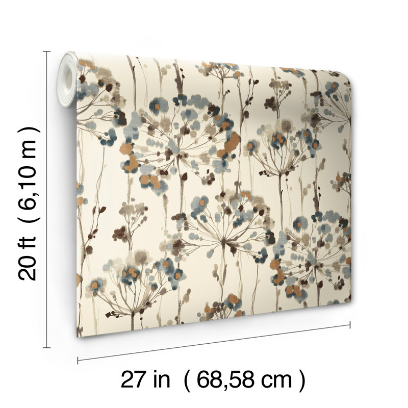 Flourish Floral Peel & Stick Wallpaper Roll, Turquoise, Non-Woven
