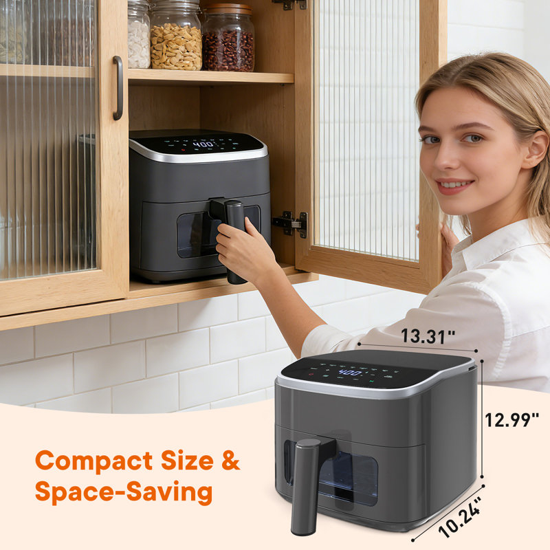 4.2 Quart Air Fryer with Viewing Window & 304 Stainless Steel Coating, Compact Size, Gray