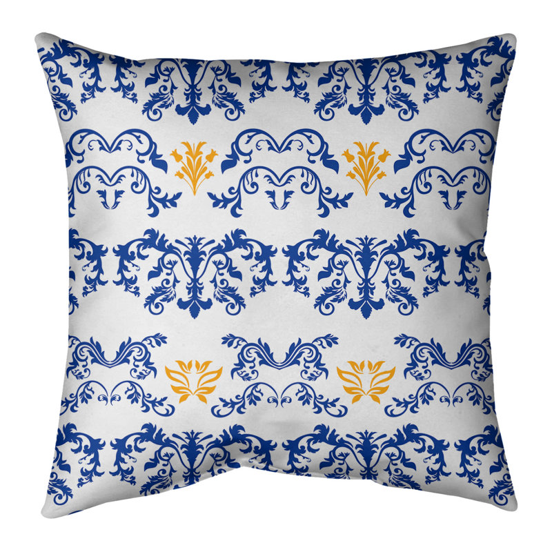 Housse de coussin LA Football Baroque, Croisé en coton, 18" x 18", Blanc / bleu marine / jaune