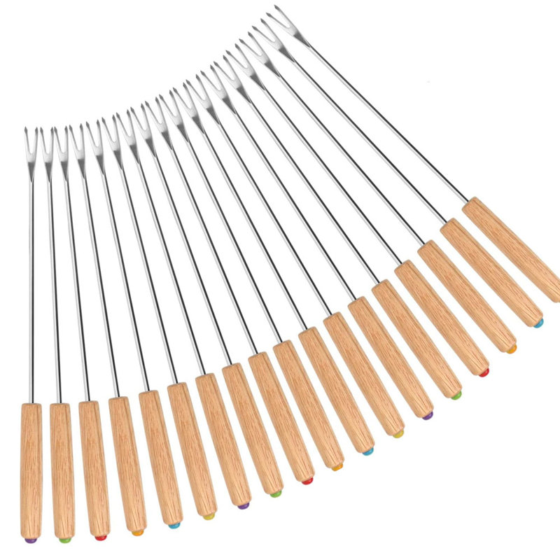 Set of 18 Stainless Steel Fondue Forks – 9 Inch Cheese & Chocolate Fountain Forks with Heat-Resistant Wooden Handles for Hot Pot, Marshmallow Roasting, Fruits, Perfect Christmas & New Year Festival Party Gift
