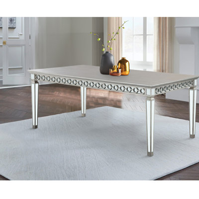 Langport Mirrored Dining Table With Leaf Extension And Raised Apron, Silver