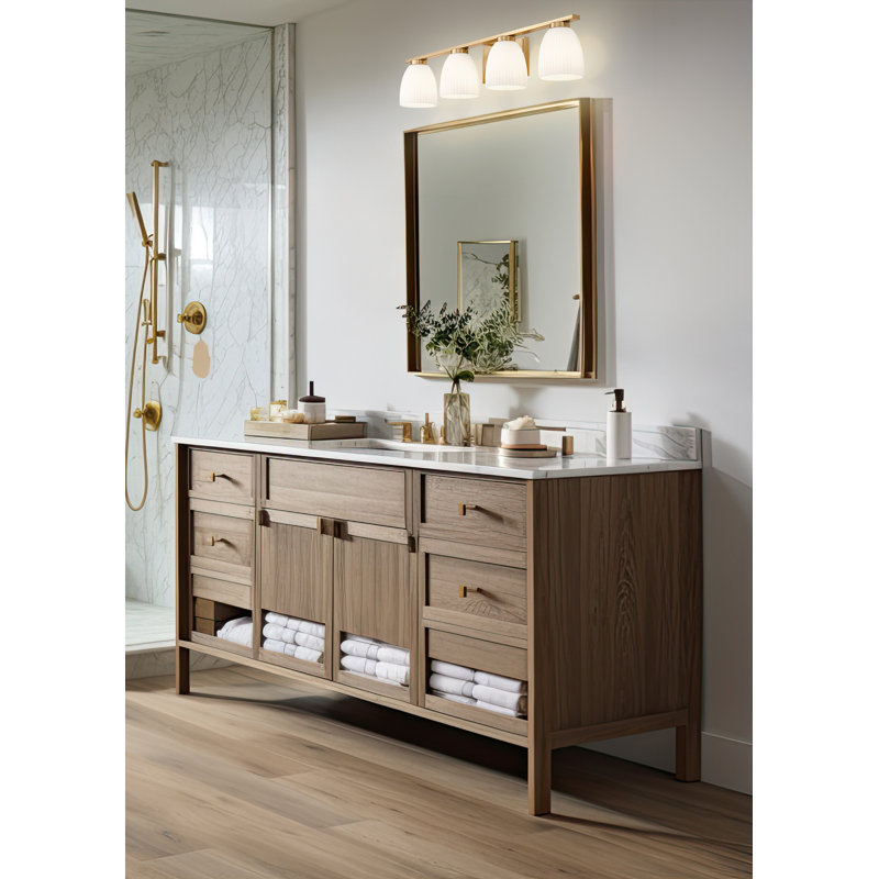 Mateo Modern Vanity, Gold, 6.5" H x 32" W x 6.5" D, 4 Lights