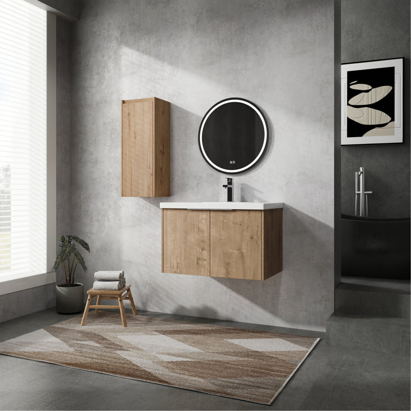 Meuble-lavabo mural 30 po avec lavabo et armoire latérale, portes à fermeture douce, 30"