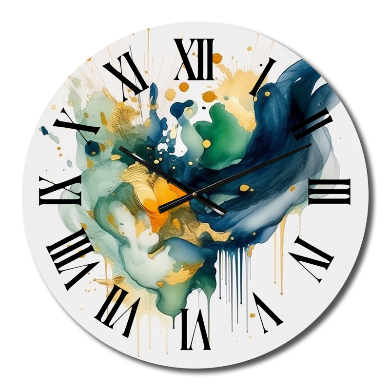 Horloge murale bleu foncé turquoise et coups d'or IV - Fractals, Moyenne