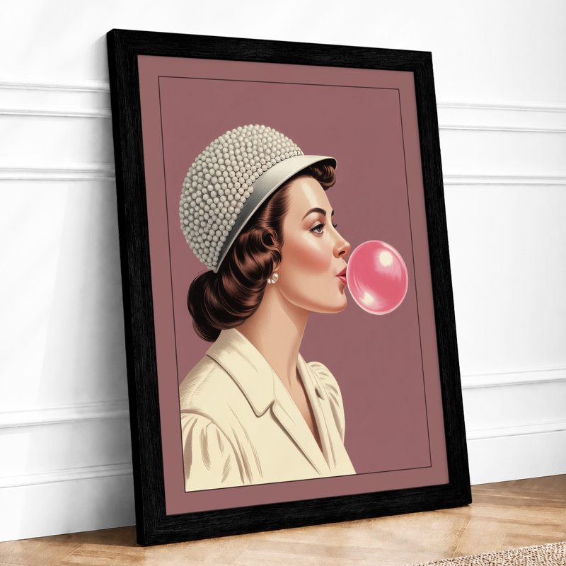 Bubble Gum Dream Retro - Framed Print, Black, A4 - 29.7 x 21.0 cm