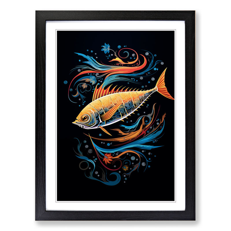 King Fish Er Orphism - Single Picture Frame Rectangle Print on Wood, 46cm H x 34cm W x 2cm D, Black Framed