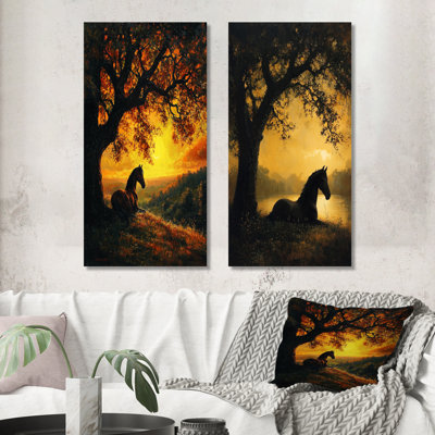 Horse and the Oak Tree I – Wildlife Metal Wall Art Print Set of 2