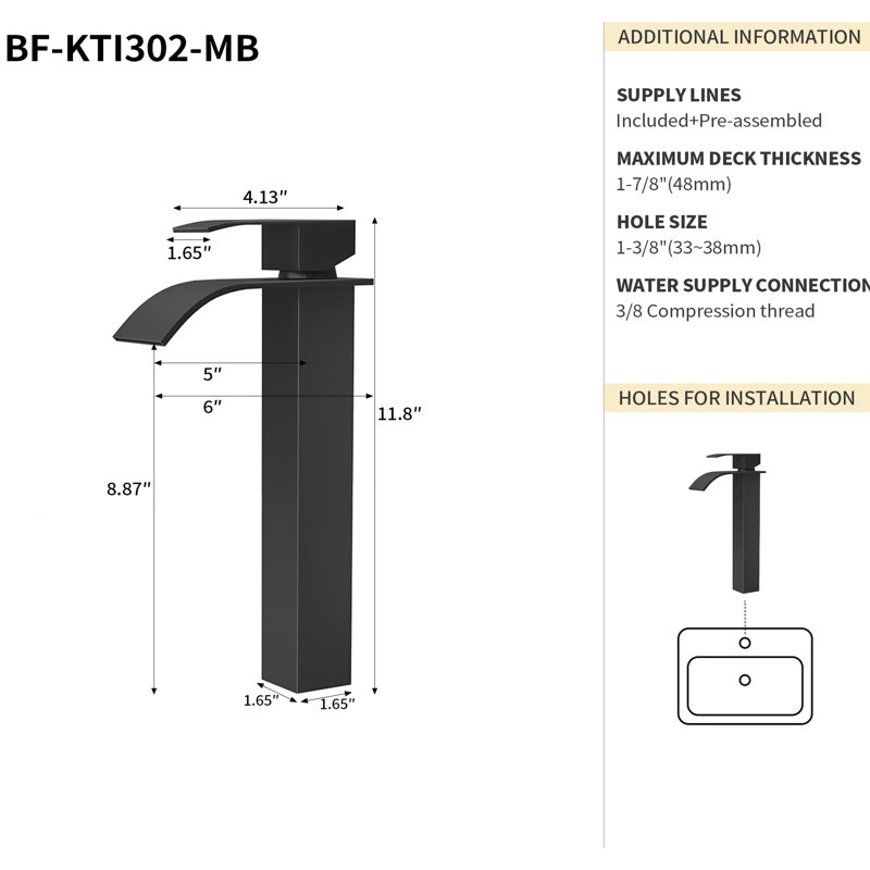 6" Bathroom Faucet Matt Black Finish - Stainless Steel 304 For Long-Lasting Use Modern Sleek Design Single Handle Precise Water Control Ideal Residential Baths Sink With Build Style Easy And