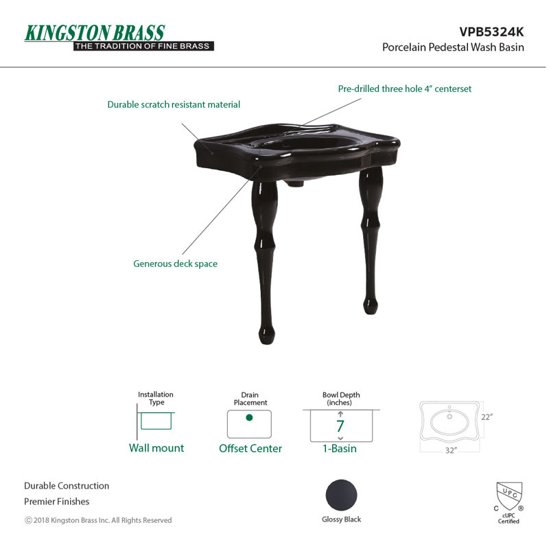 Kingston Brass Imperial 32-Inch Ceramic Console Sink, 4" Centerset
