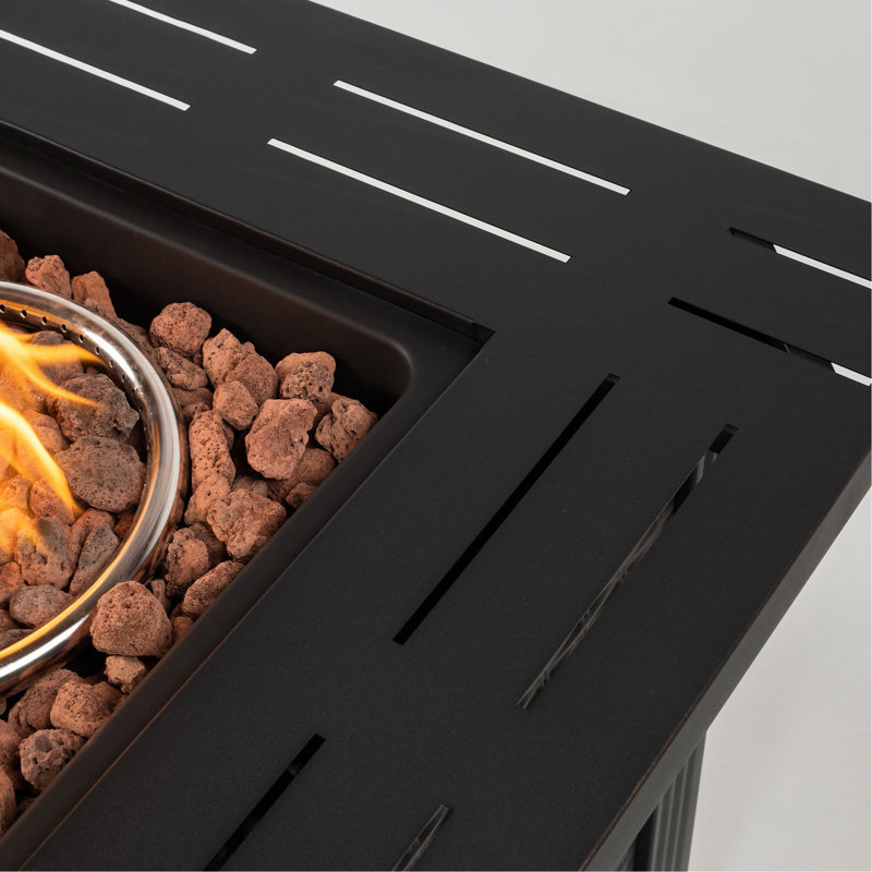 28" Propane Gas Fire Pit Table, 50000 BTU Square Steel Fire Pit For Outside Patio Deck Garden Backyard-Black
