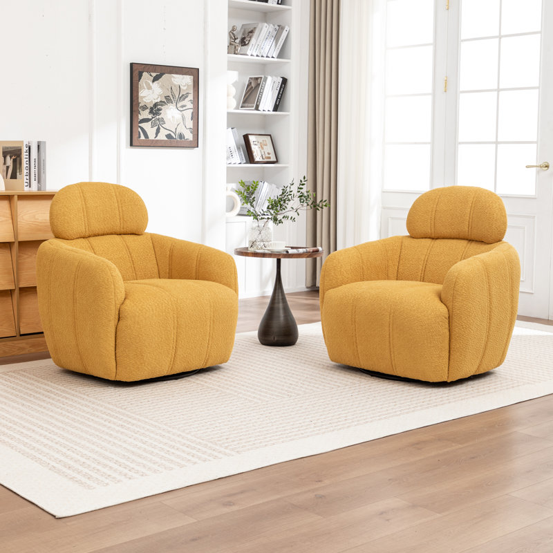 Ashyiah 32'' Wide Swivel Chair With Round Metal Base, Yellow
