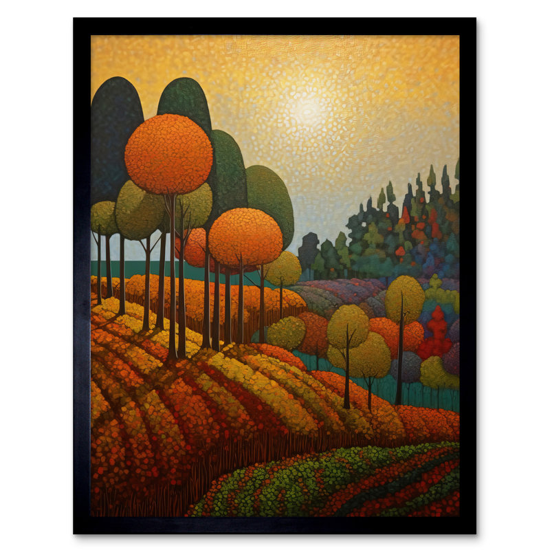 Autumn Fields Pointillism Painting Amber Orange Green - Single Picture Frame Print